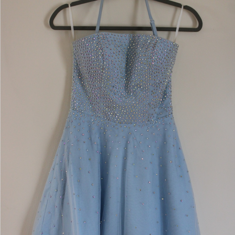 Light Blue Strapless Dress with Rhinestones